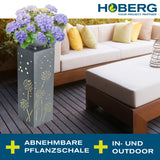 Hoberg LED Pflanzsäule in Beton-Optik mit Pusteblumen-Design und abnehmbarer Pflanzschale für Garten und Terrasse.