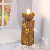 EASYmaxx LED-Dekosäule mit Pflanzschale Rost-Optik "Bauernrose" mit floralem Design und LED-Beleuchtung, 59 cm hoch.