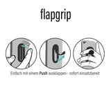 flapgrip Handyhalterung - Smartphone-Halterung - grau mit Push-Funktion zum einfachen Ausklappen und sicherem Halt am Smartphone.