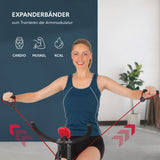 VITALmaxx Heimtrainer Fitness Bike mit Expanderbändern in schwarz/rot für effektives Ganzkörper-Training und individuelle Schwierigkeitsstufen.