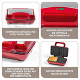 GOURMETmaxx Waffeleisen für Belgische Waffeln in Edelstahl/rot mit Antihaftbeschichtung und Kontrollleuchte für optimale Backtemperatur.