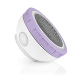 MIWIAM Hornhautentferner 3in1 in weiß/lila/türkis mit abwaschbarem Aufsatz und ergonomischem Design für präzise Fußpflege.