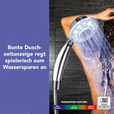 EASYmaxx Duschkopf LED mit bunter Duschzeitanzeige, wasserkraftbetrieben, verchromt, Regen- und Massagedusche, für 1/2" IG Duschschläuche.