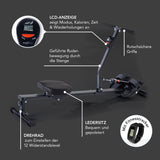 MAXXMEE Rudergerät mit Fitness-Tracker, klappbar, leiser Betrieb, 12 Widerstandslevel, LCD-Anzeige, lederbezogener Sitz und rutschfeste Griffe.