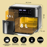 GOURMETmaxx 4-in-1-Heißluftfritteuse schwarz/Edelstahl mit 3,5L Fritteuse, 8L Ofen, Touchdisplay, 60–200°C und 2400 Watt Leistung.