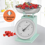 GOURMETmaxx Küchenwaage Retro in Mint mit Edelstahl-Schale, 5 kg Messung, Tara-Funktion und mechanischer Justierung ohne Batterien.