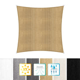 LUMALAND Sonnensegel 100% HDPE mit Stabilisator UV-Schutz Quadrat 4x4m in Sand, reißfest und pflegeleicht mit Befestigungsseilen.