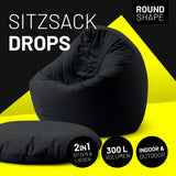 LUMALAND Sitzsack Drops (300 L) - moderner, langlebiger Sitzsack für In- & Outdoor, schwarz, mit EPS-Füllung und verdecktem Reißverschluss.
