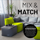 LUMALAND Sitzsack-Hocker Apfelgrün, modular kombinierbar mit Mix-&-Fix-Reißverschluss, 200 L Volumen, langlebig und vielseitig.