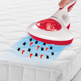 CLEANmaxx Akku-Milben-Handstaubsauger mit UV-C-Licht in rot/weiß beseitigt Milben und sterilisiert Oberflächen ohne Chemie.