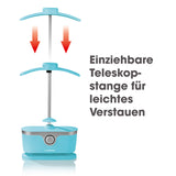 CLEANmaxx Hemdenbügler PRO mit Hosenaufsatz in Blau mit einziehbarer Teleskopstange für platzsparendes Verstauen.