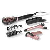 VITALmaxx Multifunktions-Glättbürste Deluxe 50W Schwarz/Rosegold mit austauschbaren Aufsätzen für Glätten, Locken und Volumen.