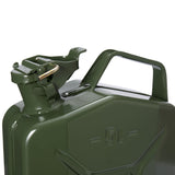Oxid7® Metall Benzinkanister Kraftstoffkanister olivgrün 5 Liter mit Ausgießer silber/grün, UN-zugelassen, pulverbeschichtet, korrosionsgeschützt.