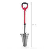 GARVIDA Spaten- & Wurzelsäge 114 cm grau/rot mit Sägezähnen, V-Klingenspitze und Trittkante, ergonomisch geformt für Gartenarbeit.