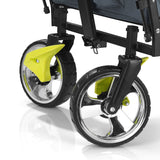 HOBERG faltbarer Bollerwagen mit Dach zeigt stabile 360°-Vorderräder mit Bremsen, robust und praktisch für Hobby & Freizeit, Grau.