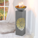 EASYmaxx LED-Dekosäule mit Planzschale Beton-Optik "Mandala" 87 cm mit Beleuchtung und Timerfunktion im Innenbereich.