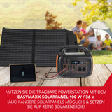 EASYmaxx Powerstation tragbar - 1506 Wh schwarz/orange mit Solarpanel zum flexiblen Aufladen unterwegs, 1500 W Ausgangsleistung.