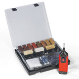 MAXXMEE Reparatur-Set Laminat & Parkett - 11 Wachsfarben mit elektrischem Spachtel und praktischem Aufbewahrungskoffer.