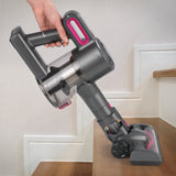 MAXXMEE Akku-Zyklon-Staubsauger anthrazit/pink mit 3-fach-Filter und Verlängerungsrohr bis ca. 80 cm für kabelloses Saugen