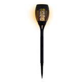 EASYmaxx Solar-Fackel mit LED-Flammeneffekt in Schwarz, inklusive Erdspieß und Tageslichtsensor für automatisches Licht.