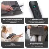 MAXXMEE Heizdecke & Fußwärmer grau mit 3 Wärmestufen, faltbar als Fuß- und Körperwärmer, inklusive Fernbedienung und Abschaltautomatik.