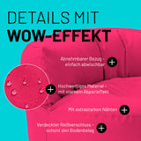 LUMALAND Sitzsack Lounge (320 L) Pink mit abnehmbarem Bezug, starkem Abperleffekt, extrastarken Nähten und verdecktem Reißverschluss.