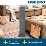Hoberg Beton-Schild mit "Willkommen" aus pulverbeschichtetem Metall, wetterbeständig, ideal für Terrasse oder Hausflur.