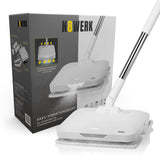 N8WERK Akku-Vibrationsmopp Moonlight White Edition mit Sprühfunktion, LED-Beleuchtung und vibrierender Reinigung für alle Böden.