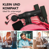 MAXXMEE Mini-Massage Gun Smart Grip schwarz, kompakt und kraftvoll für Massage unterwegs, Büro und Reisen mit 5 Intensitätsstufen.