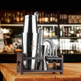 TURM GIN Cocktail Shaker Set 10-tlg. aus Edelstahl mit Holzständer für professionelles Mixen und Ausschenken von Cocktails.