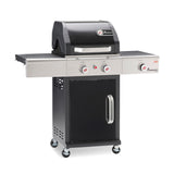 LANDMANN Gasgrill Triton 2.1 MaxX - 121 cm schwarz mit Edelstahl-Brennern, Seitentisch und Rädern für mobiles Grillen.