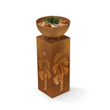 EASYmaxx LED-Dekosäule mit Pflanzschale in Rost-Optik, 59 cm, warmweiß leuchtende LEDs, Ginkgo-Design, inkl. Batterien, kabellos