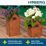 Hoberg Rost-Pflanztöpfe - 2er-Set, dekorative wetterbeständige Blumenkübel im Rost-Design mit Hausform und Abflussloch, ideal für Garten und Terrasse.