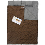 Doppelschlafsack mit Tragetasche - 2-Personen Schlafsack braun 190x150 cm, wasserabweisend, atmungsaktiv, ideal fürs Camping und Reisen.