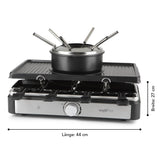 MAXXMEE Raclette- & Fondue-Set mit Fondue-Topf, 6 Gabeln, 8 Pfännchen, 2in1 Grillplatte und Antihaftbeschichtung.