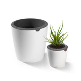 LAZY LEAF Blumentopf selbstgießend 1,1 Liter & 6,35 Liter weiß/grau mit 10 Bewässerungsstufen und Temperatursensor.