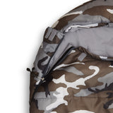 Where Tomorrow Camping Schlafsack Classic Mumienschlafsack in Camouflage Grau mit atmungsaktiver Innenfütterung und wasserabweisendem Material.
