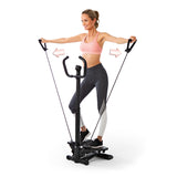 VITALmaxx Fitnesstrainer Swing Stepper mit 2 Expanderbändern schwarz mit Trainingscomputer und höhenverstellbarem Handgriff.