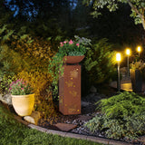 Hoberg LED Pflanzsäule "Blume" in 3D Rost-Optik, 19 x 19 x 72 cm, beleuchtet, mit abnehmbarer Pflanzschale, wetterfest, für Garten und Terrasse.