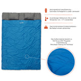 Where Tomorrow Doppelschlafsack mit Tragetasche, 2-Personen Schlafsack, 190x150 cm, royalblau, wasserabweisend, atmungsaktiv, -5 °C geeignet.