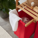 LUMALAND Bambus Wäschekorb mit 2 ausziehbaren roten Wäschesäcken, 73 x 64 x 33 cm, stilvoll und pflegeleicht.