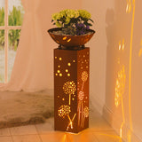 Hoberg LED Pflanzsäule in Rost-Optik 19x19x72 cm mit Pusteblumen-Design, LED-Beleuchtung, abnehmbarer Pflanzschale, batteriebetrieben.