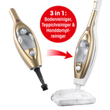 CLEANmaxx Dampfbesen - Mit Knickgelenk - gold/weiß mit 3in1 Funktion als Boden-, Teppich- und Handdampfreiniger.