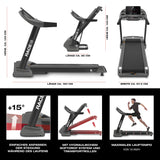 FitEngine Laufband RACE18 mit 18 km/h, 15% Steigung, Softdrop-System, breiter Lauffläche, hydraulischem Klappmechanismus und Display.