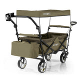 HOBERG faltbarer Bollerwagen mit Dach in Beige, robust, faltbar, mit Kühlfach und Getränkehalter, ideal für Freizeit und Hobby.