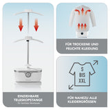CLEANmaxx Hemdenbügler PRO in Weiß/Silber mit einziehbarer Teleskopstange, für trockene und feuchte Kleidung bis Größe XXL.