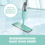 CLEANmaxx Spray-Mopp türkis mit 400 ml Wassertank, Sprühfunktion und Mikrofaser-Tuch für schonende Bodenreinigung ohne Eimer.