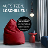 LUMALAND Luxury XL PLUS Sitzsack stylischer Beanbag Rot mit 220L Füllung, robusten Nähten, formangepasst und geruchsneutral.