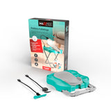 MAXXMEE Fußstütze Pediküre Salon Step mint/weiß mit verstellbarer Fußablage, LED-Licht-Lupe und USB-Trockenlüfter-Aufsatz.