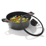 N8WERK Aluguss-Kochtopf mit Hitze Indikator Ø28 cm 6 L, Farbwechsel-Temperaturanzeige, Deckel mit Silikon-Umrandung, für alle Herdarten.